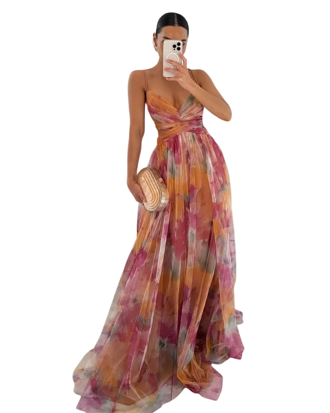 Damska sukienka maxi w kwiatowy wzór z dekoltem w serek