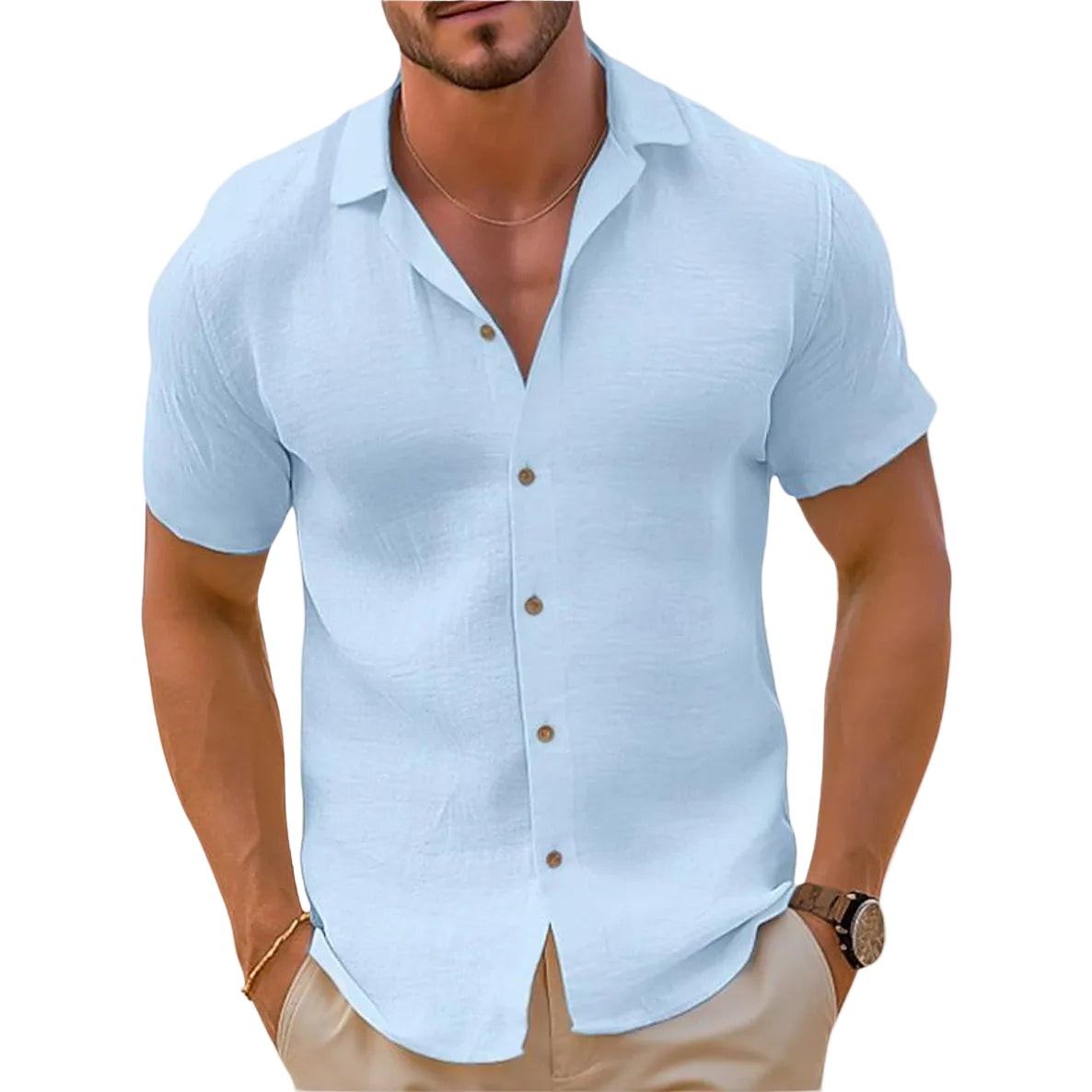 Koszula męska z krótkim rękawem, klasycznym kołnierzem i zapięciem na guziki