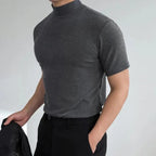 Męski T-shirt z wysokim kołnierzem i krótkimi rękawami