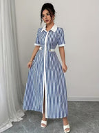 Damska koszulowa sukienka maxi w paski