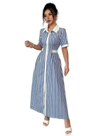 Damska koszulowa sukienka maxi w paski