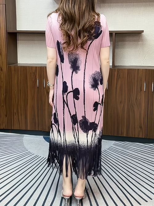 Damska plisowana sukienka midi z kwiatowym nadrukiem