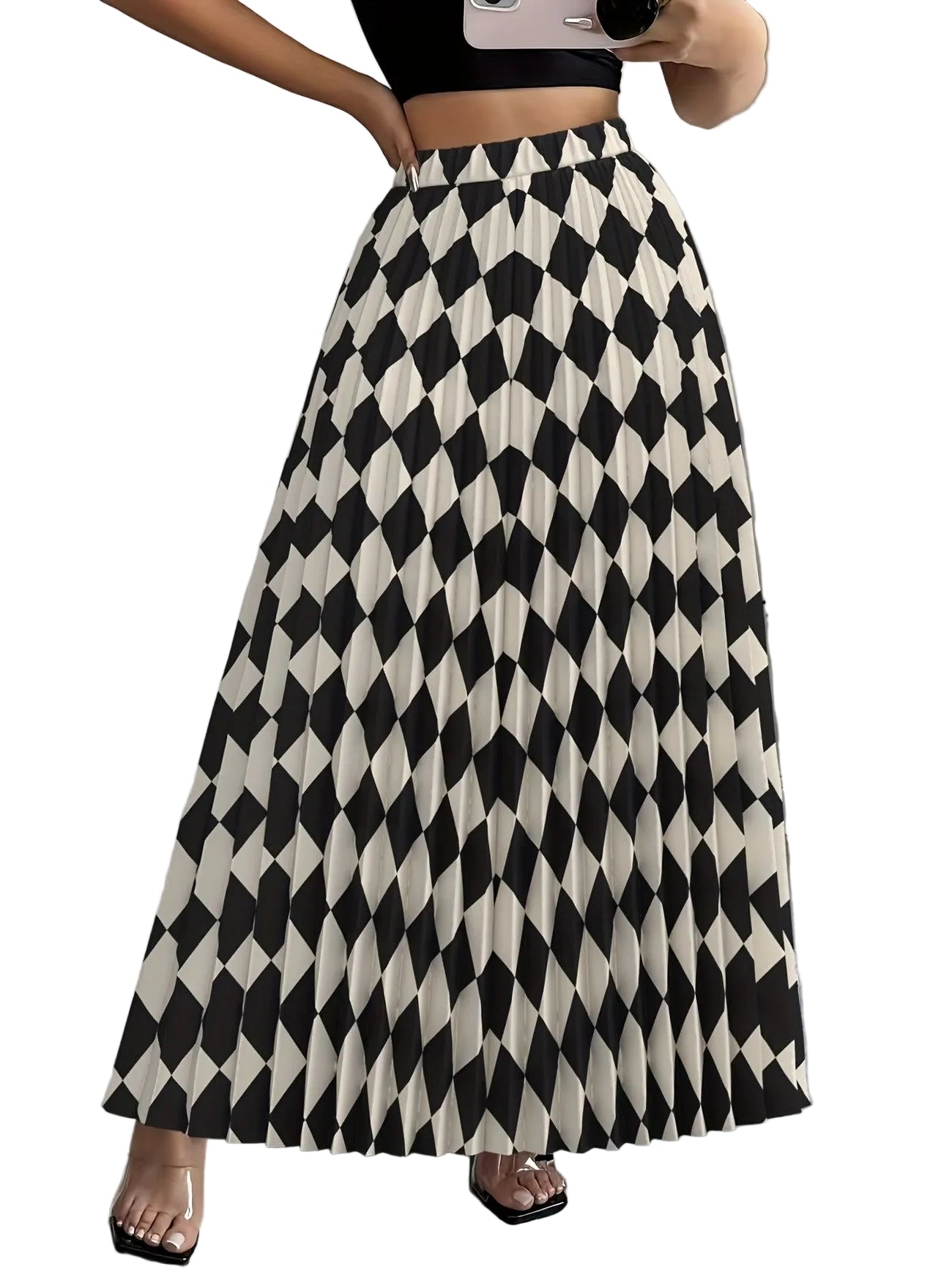 Damska spódnica maxi z nadrukiem geometrycznym