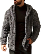 Męski kardigan z kapturem i splotem warkoczowym