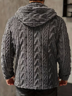 Męski kardigan z kapturem i splotem warkoczowym