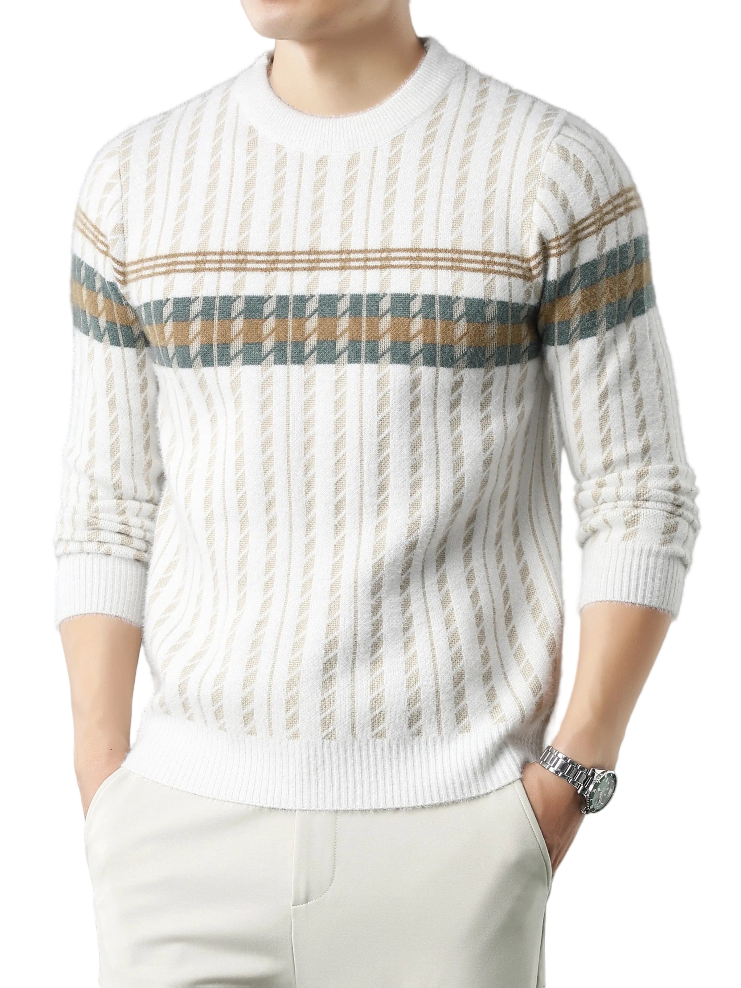 Sweter męski w sploty z paskami