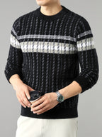 Sweter męski w sploty z paskami